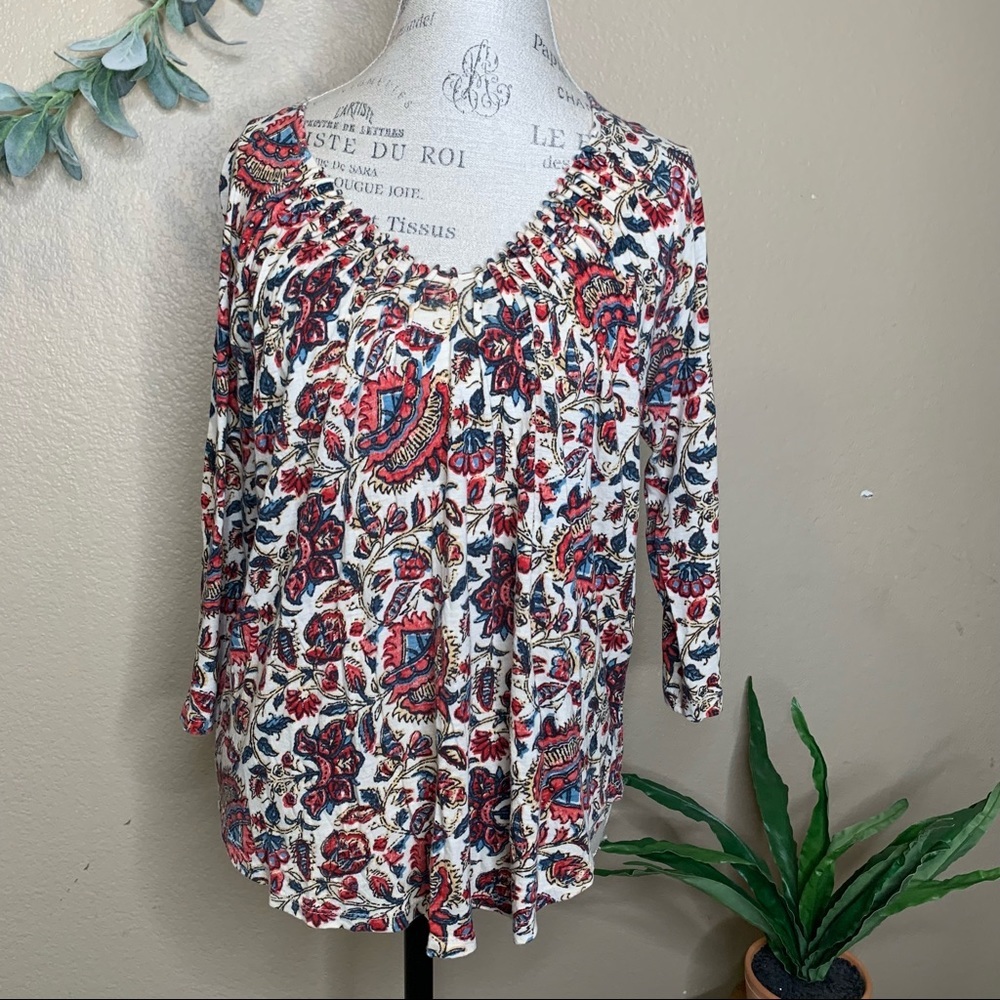 Lucky Brand  ~ Floral Longsleeve Pintuck Blouse